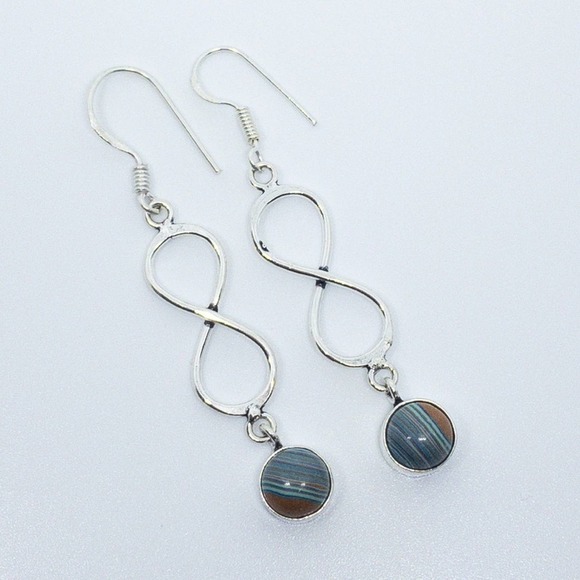 Sterling Silver Mosaic Jasper Dangle Earrings 2.5” Handmade Artisan - Picture 3 of 7